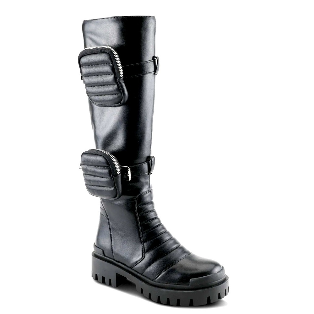 *NWT* Women's Knee High Motopunk combat boots w zip Pouch 7.5
